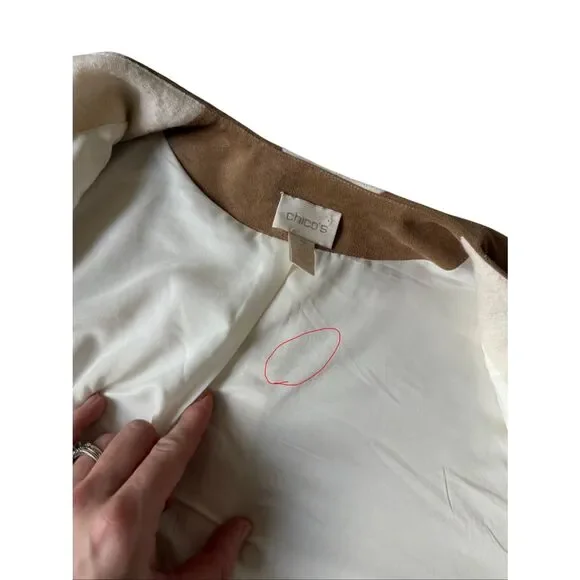 Chico’s Vest Ivory Wool Faux Suede Zip Pockets Cream Tan 2 US Large - Picture 5 of 13